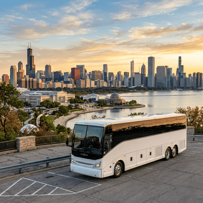 Charter bus for group travel across Chicago and the south suburbs