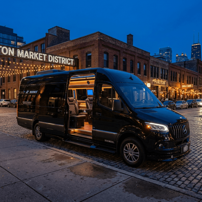 Luxury Sprinter van for group travel in the Chicago south suburbs