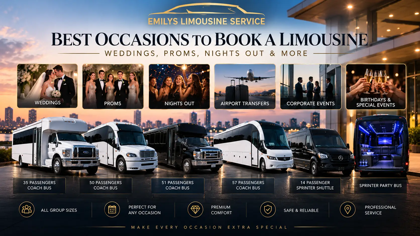 Best occasions to book a limousine for weddings, proms, nights out, airport transfers, corporate events, and special celebrations