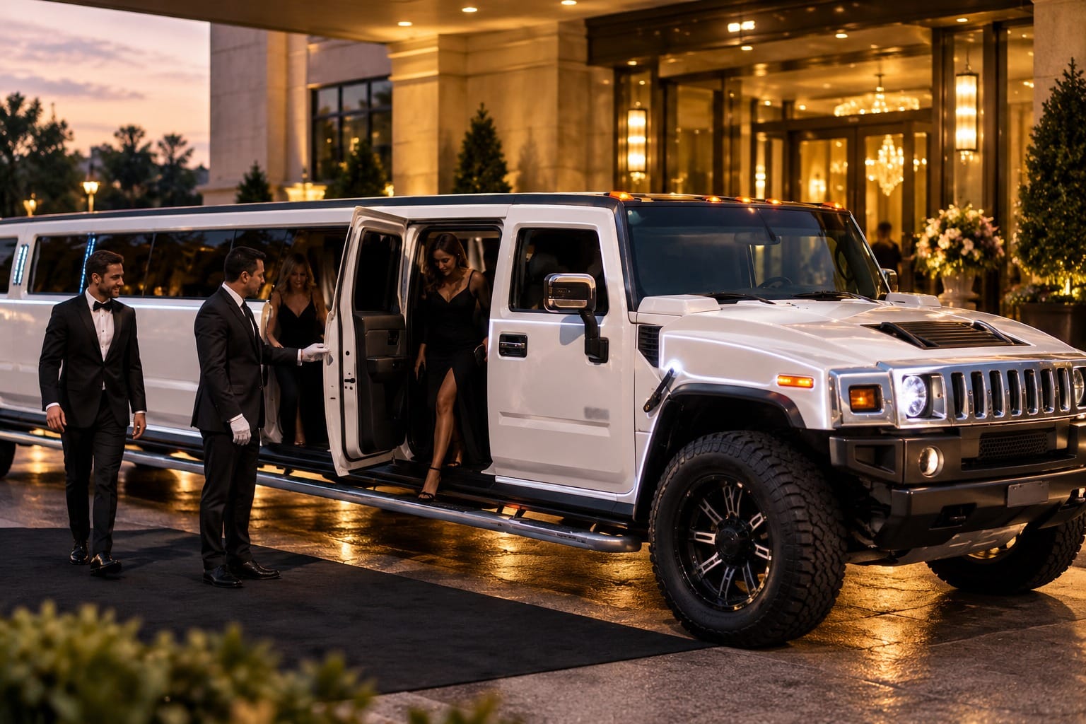 White stretch Hummer limo providing Chicago limo service for a south suburbs client